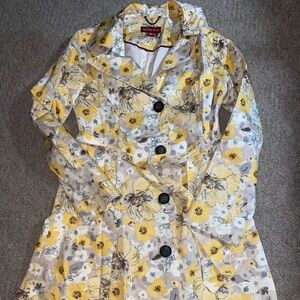 Merona trench coat yellow white floral print
